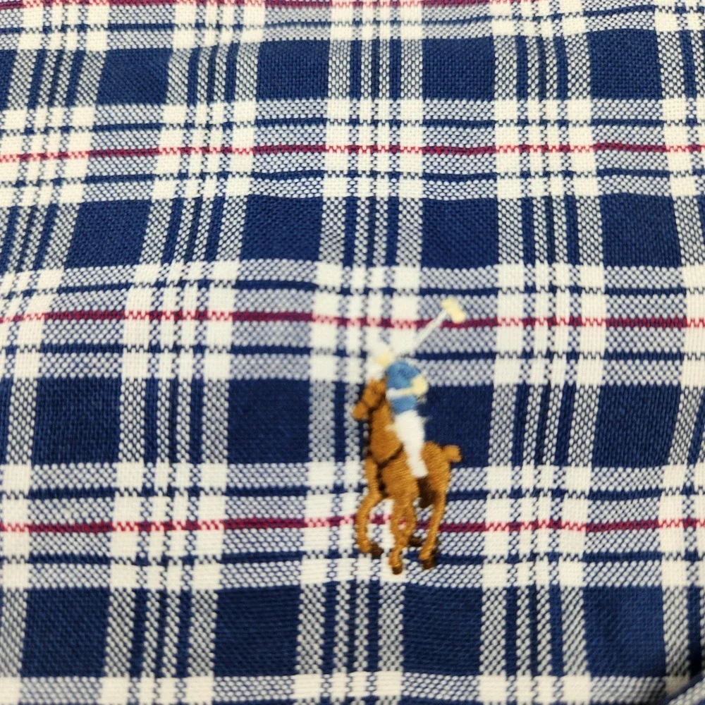 Polo Ralph Lauren Mens XXL Classic Fit Plaid Button Down Shirt Blue White Red